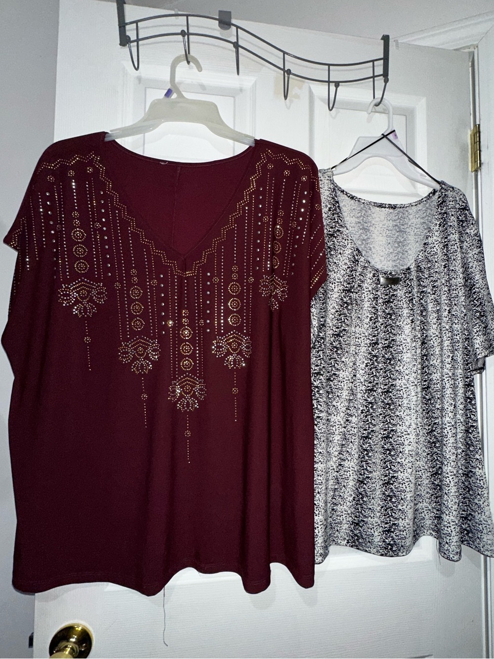 2 Women's fancy work tops - A Wine blingy top- Elegant hip black speckle top